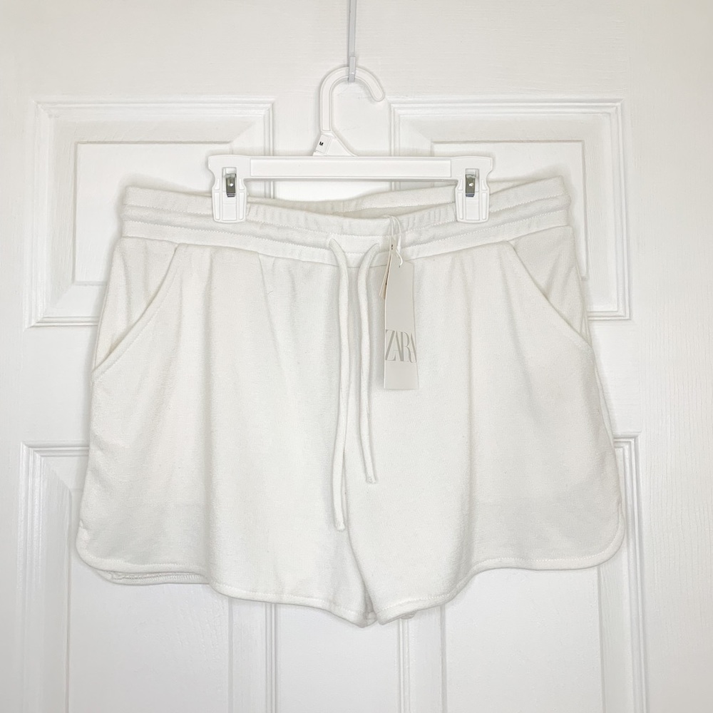 ZARA soft plush shorts in white
